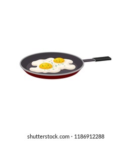 Fried egg in a frying pan, fresh nutritious breakfast food, design element for menu, cafe, restaurant vector Illustration on a white background
