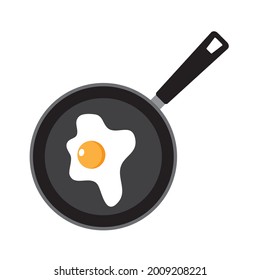 Fried egg fried egg in a frying pan on white background. Vector illustration.