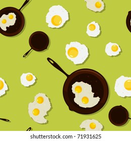 Fried egg in a frying pan. Seamless texture. Vector illustration.