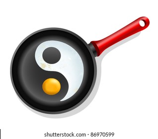 fried egg in a frying pan with symbol ying-yang