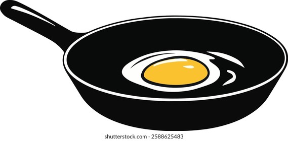 Fried Egg in Frying Pan Vector Illustration