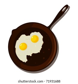 Fried egg in a frying pan. Vector illustration.