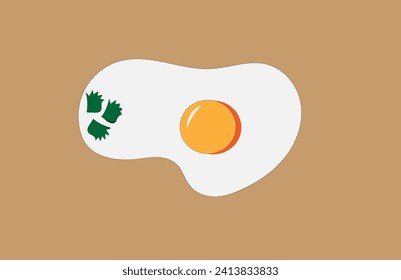 fried egg fried with greens on a beige background