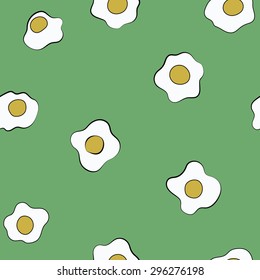 Fried Egg Hand Drawn Colored Seamless Pattern