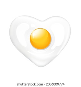 Fried Egg Heart Shape Realistic Isolated On White Background. Eps10 Vector Illustration