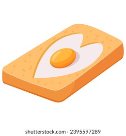 Fried egg heart shape with toast.Delicious toast with egg.Fresh toasted bread with fried egg.Isolated on white background.Vector flat illustration.