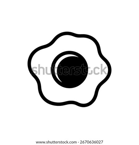 Fried egg icon, breakfast food symbol in black outline on white background. Perfect for illustrating breakfast, brunch, cooking, or menu related designs.