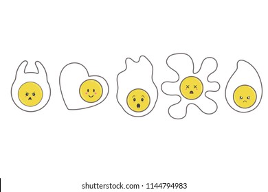 Fried egg icon emoji set. Funny kawaii cartoon characters. Vector illustration.
