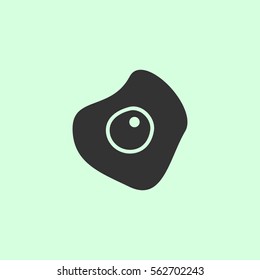 Fried egg icon flat. Grey vector symbol on green background
