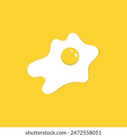 Fried egg icon, flat style. Sunny side up egg. Breakfast concept. Fried egg with orange yolk. Closeup