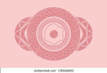 fried egg icon inside Pink stroke realistic emblem. Rose color fashionable background. Artistic illustration. 