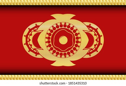 fried egg icon inside Red and Gold realistic emblem. Traditional classic background. Vector illustration. 
