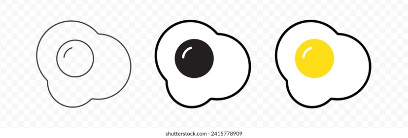 Fried egg icon. Omelet. Outline, black and white and color symbol. 