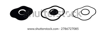 Fried egg icon set. Black silhouette and outline egg symbols. Breakfast food graphic design elements.