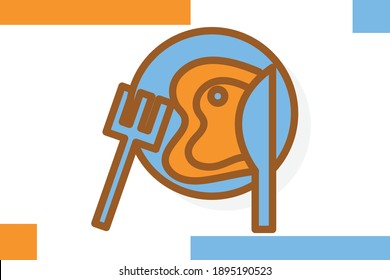 Fried egg icon set Filled line color concept related food elements.
