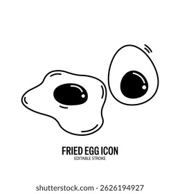 Fried Egg Icon with White Background Flat Design Vector Illustration. Editable Stroke