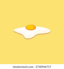 Fried egg illustration, sunny side up breakfast food vector with yellow yolk isolated on yellow background
