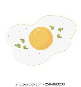 Fried egg illustration with yolk, sprinkled herbs isolated on transparent background. Perfect for food related design projects. Vector art.