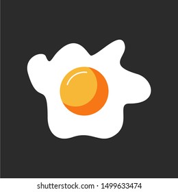 Fried egg isolated on black background. Fried egg flat icon. Fried egg closeup