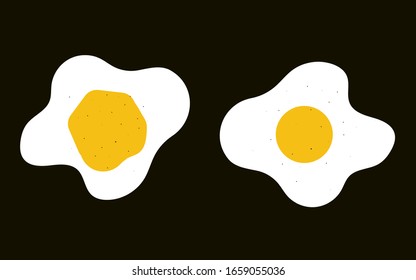 Fried egg isolated on black background. Fired eggs realistic vector illustrations set.