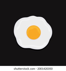 huevo frito aislado en fondo negro, tabla de desayuno huevo frito icono plano, ilustración vectorial de huevo frito, concepto de comida