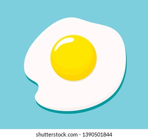 Fried egg isolated on blue background. Egg flat icon, closeup. Vector illustration