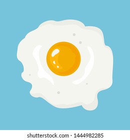 Fried egg isolated on blue background. Vector food illustration in cartoon simple flat style.