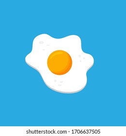 Fried egg isolated on blue background, icon flat design. Vector illustration.