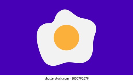 Fried egg isolated on blue background. Fried egg flat icon. Fried egg closeup.