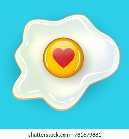 Fried egg isolated on blue background. Fried egg flat icon. Fried egg closeup