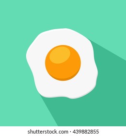 Fried egg isolated on blue-green background. Breakfast flat icon. Scrambled egg lunch plate appetizing morning cooked ingredient. Fresh scrambled egg and fried egg delicious cuisine dish