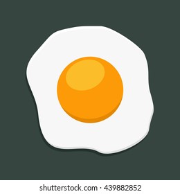 Fried egg isolated on dark background. Breakfast flat icon. Scrambled egg lunch plate appetizing morning cooked ingredient. Fresh scrambled egg and fried egg delicious cuisine dish