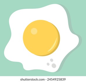 Fried egg isolated on green background. Fried egg flat icon. Fried egg closeup. vector illustration