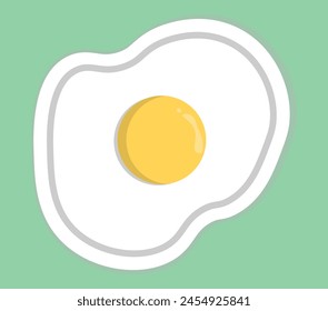 Fried egg isolated on green background. Fried egg flat icon. Fried egg closeup. vector illustration