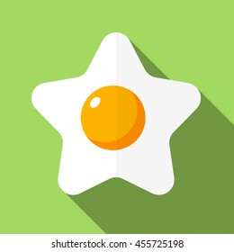 Fried egg isolated on green background.Egg breakfast.Fried egg in cartoon style.