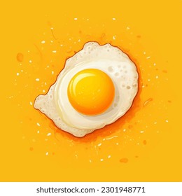 Fried egg isolated on pure yellow background vector illustration. Top view. 
