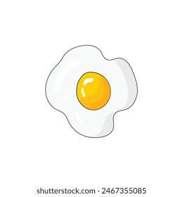 Fried egg isolated on a white background. Flat illustration of cartoon-style fried egg.