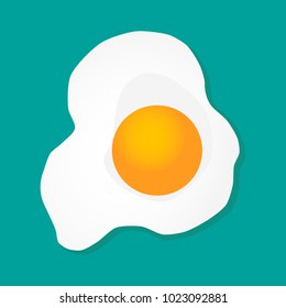 Fried egg isolated on yellow background. Fried egg flat icon. Fried egg closeup