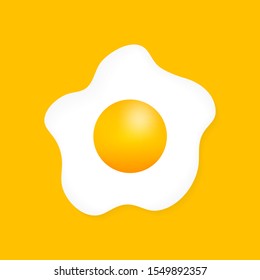 Fried egg isolated on yellow background. Fried egg flat icon.