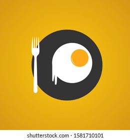 Fried egg isolated on yellow background. Fried egg flat icon. Fried egg closeup
