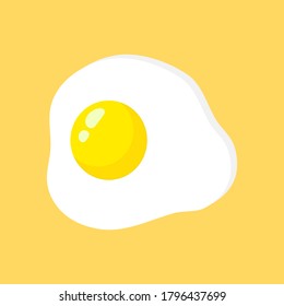 Fried egg isolated on yellow background. Fried egg flat icon. Fried egg closeup.