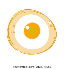 A fried egg is isolated on a yellow background. Fried egg cartoon style. Fried egg close-up. Fried eggs on white, food ingredients, vector illustration