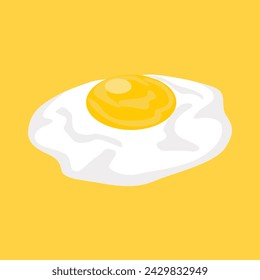 Fried egg isolated on yellow background. Fried egg flat icon. Fried egg close up