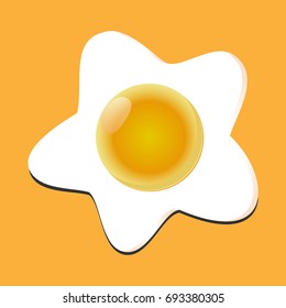 Fried egg isolated on yellow background. Fried egg flat icon. Fried egg closeup