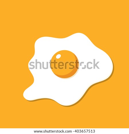 Fried egg isolated on yellow background. Fried egg flat icon. Fried egg closeup