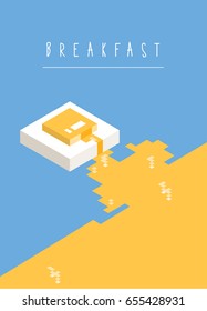 Fried egg - isolated vector illustration on blue background.isometric vector.breakfast concept.