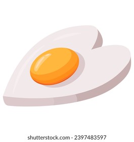 Fried egg like heart. Egg heart shape. Breakfast fried  chicken egg with a yolk. Scrambled egg.Isolated on white background.Vector flat illustration.Healthy food.