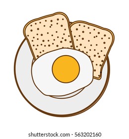 fried egg and loaf over white background. breakfast food concept. colorful design. vector illustration