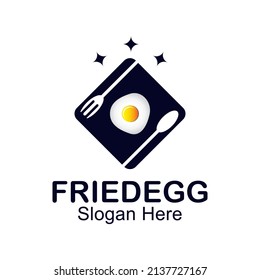 Fried Egg Logo Template. Morning Breakfast Vector Design. Fast Food And Rosemary Logotype