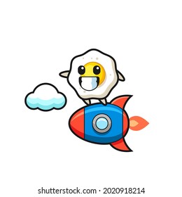 fried egg mascot character riding a rocket , cute style design for t shirt, sticker, logo element